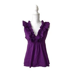 BCBGMaxazria Purple Ruffle Collar Sleeveless Top
